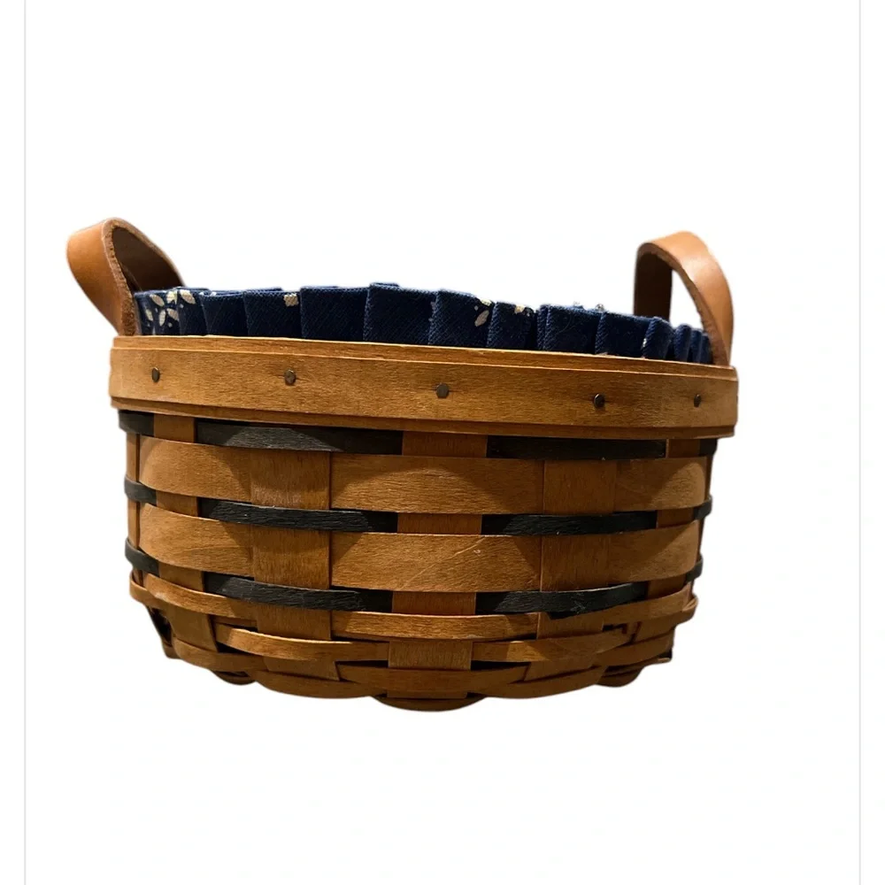LONGABERGER Round Leather Handles Basket with Fabric Protector 7”wide x3…
